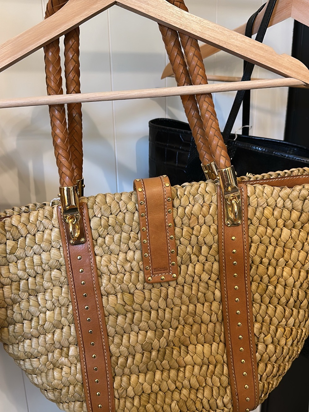 Michael Kors Natural Straw Tote with Brown Leather Handles and Gold Hardware - Picture 3 of 8